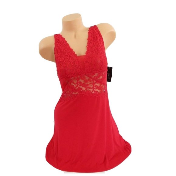 INC Gown Size XS Soft Knit Red Chemise Nightgown Lace Detail V-Neck Sleepwear - Picture 5 of 12